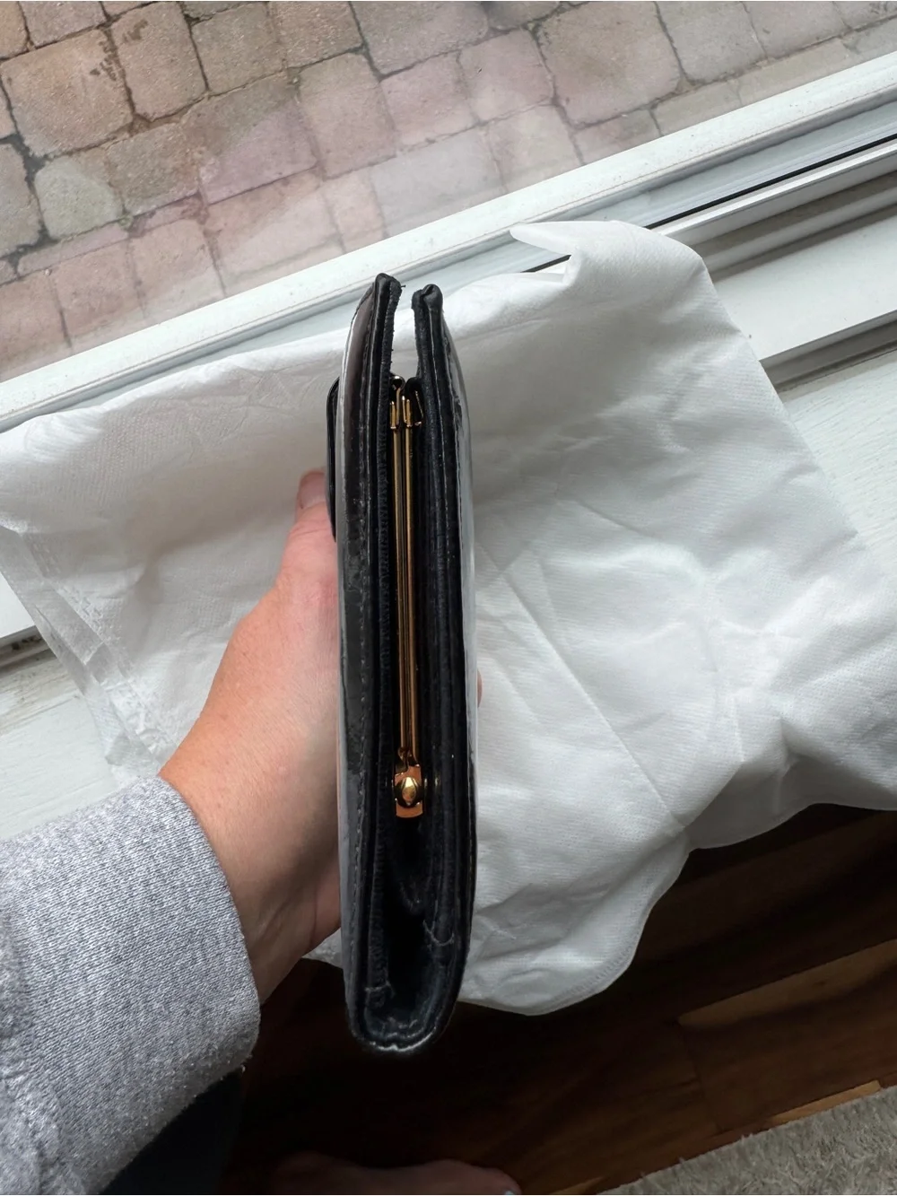 CHANEL Black Patent Leather CC Logo wallet